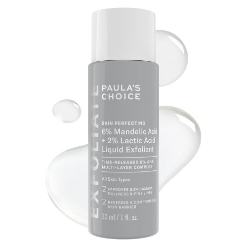 Paula’s Choice Liquid Face Exfoliant 6% Mandelic Acid + 2% Lactic Acid Exfoliant, Gentle Daily AHA Exfoliation for Discoloration, Bumpy Texture & Radiance, for Sensitive Skin, Fragrance-Free, 1 fl oz