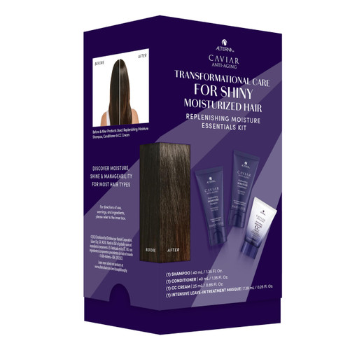 Alterna Haircare CAVIAR Anti-Aging Replenishing Moisture Trial Kit - Shampoo, Conditioner, Leave-In CC Cream | For Dry, Brittle Hair | Protects, Restores and Hydrates | Sulfate Free