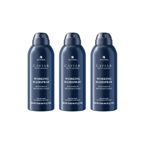 Alterna Haircare CAVIAR Anti-Aging Working Hairspray Travel Size 3 Fl Oz | Buildable, Brushable Hold | Helps Control Frizz and Adds Shine | Sulfate Free (3 Pack)