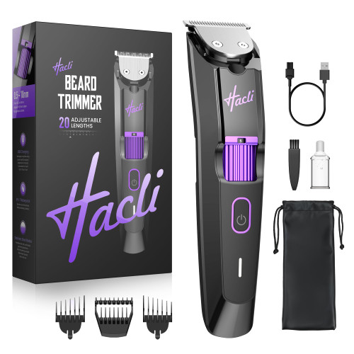 HACLI Professional Beard Trimmer for Men - Cordless IPX7 Waterproof, Precision Dial with 20 Adjustable Length Settings, Wet/Dry Use, 80 Min Runtime, Premium Facial Hair Groomer, Gift for Dad & Husband
