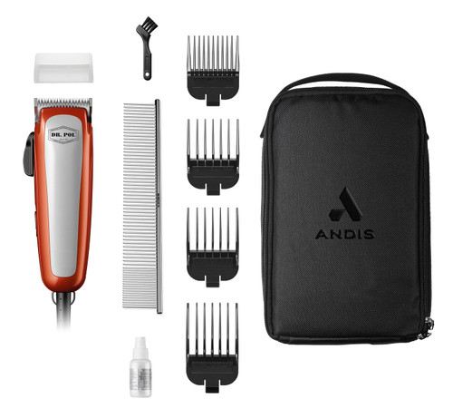 Andis Dr Pol Easy Clip Ultra Adjustable Blade Clipper Kit, Ultimate Grooming Tool for DIY Touch-Ups on Single-Coated Breeds with Thin to Medium Coats, Orange, 561116