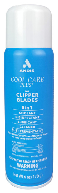 Andis 12551 Cool Care Plus 5-in-1 Clipper Blade Spray - Professional Grooming Tool with Easy Cleaning, Cooling, Disinfecting, Lubricating, and Rust Prevention – All Hairs Type, 6 Oz – Blue