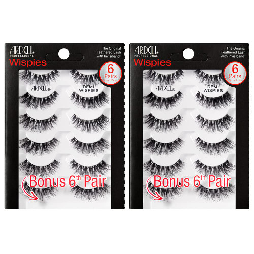 Ardell Demi Wispies False Eyelashes Multipack – Natural Lashes Wispy with Invisiband for Lightweight Comfort, 6 Pairs, 2 Pack