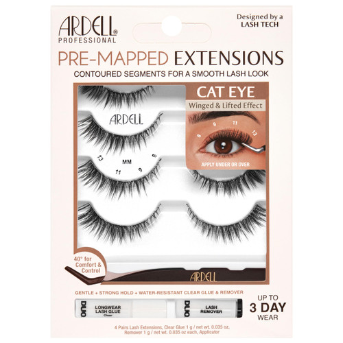 Ardell Pre-Mapped Eyelash Extensions Kit - False Lashes Cat Eye, Reusable Segmented Lash Strips, Long-Lasting with Lash Glue and Remover, 4-Pack