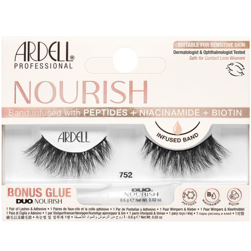 Ardell Nourish Lashes 752 – Voluminous False Eyelashes with Peptides & Biotin Infused Band, Lash Glue Included, Fluffy Wispy Strip Lashes for Sensitive Eyes