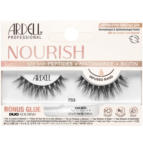 Ardell Nourish Lashes 753 – Wispy Natural False Eyelashes with Peptides & Biotin Infused Band, Lash Glue Included, Fluffy Strip Lashes for Sensitive Eyes