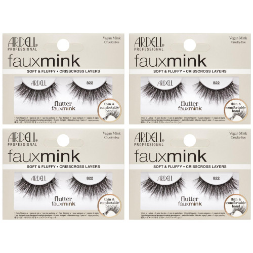 Ardell Faux Mink Lashes Wispies 822 – Fluttery, Wispy Lashes, Full Volume Lash Strip False Eyelashes, Vegan Mink with Knot-Free Invisiband, 4 Pack