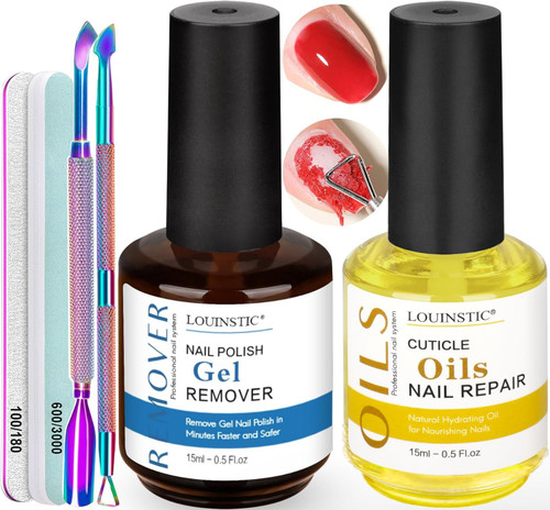 Gel Polish Remover, Gel Remover Kit Includes Cuticle Oil for Nail & Nail Polish Remover Tool No Soaking or Wrapping Removes Gel Polish in 2-5 Minutes