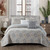 Home Soft Things Lanza Printed Microfiber Quilt Oversize King 122" x 106" 5 Piece Bedding Set with Matching Shams Pillows, Mustard Gray Blue Floral Design Reversible Bedspread Coverlet