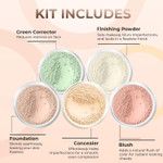 5 piece mineral makeup kit with foundation concealer blush finishing powder and green corrector