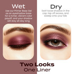 Comparison of Edgy Eye Shadow applied wet and dry, showing intensified shimmer when used with primer and a softer finish when applied dry.