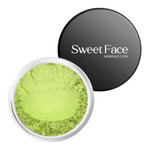 Sweet Face Minerals Enchanted Eye Shadow loose mineral pigment in a clear jar with black lid, featuring a vibrant light green shimmer powder.