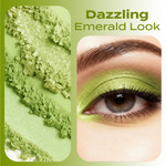 Close-up texture swatch of Enchanted Eye Shadow by Sweet Face Minerals, showing finely milled green shimmer mineral powder with luminous finish.