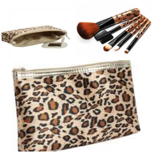 Leopard Pouch and Brush Set