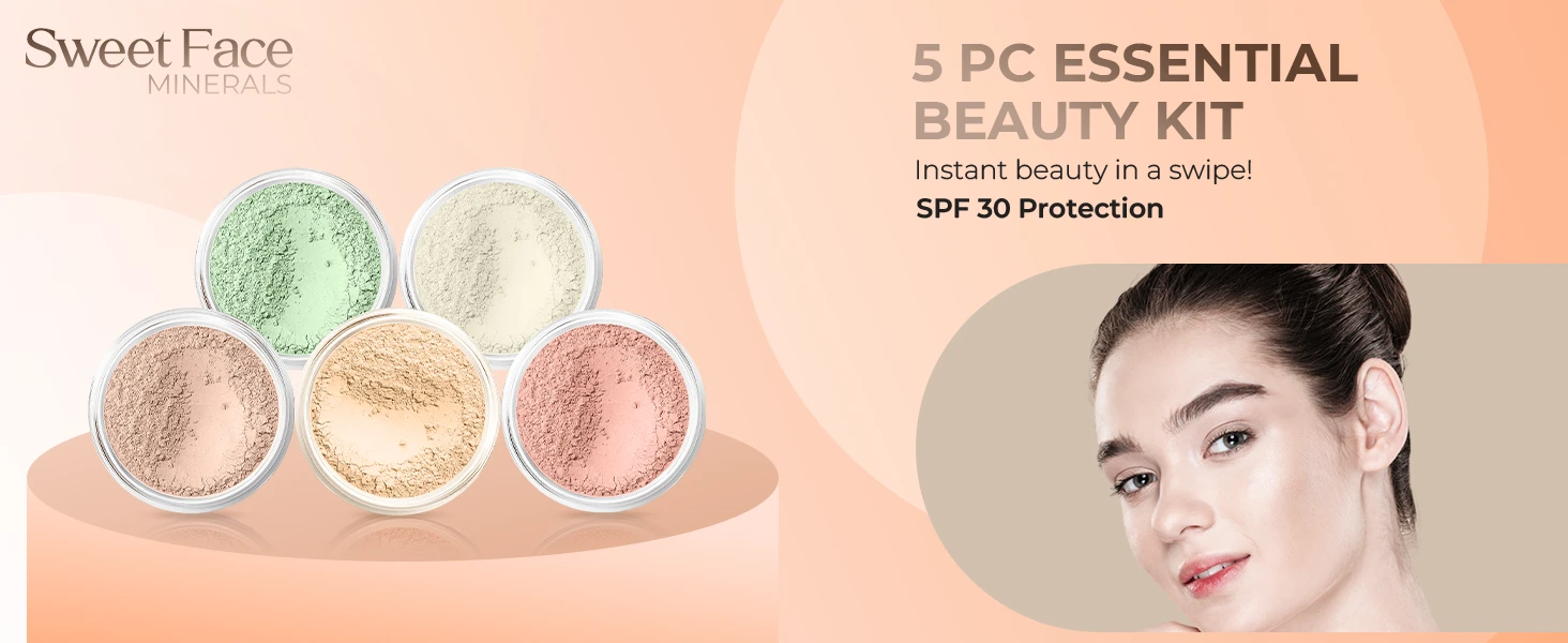 5 piece mineral makeup kit foundation concealer blush finishing powder SPF 30 lightweight coverage