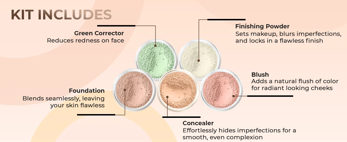 mineral makeup kit includes foundation concealer blush finishing powder and green corrector
