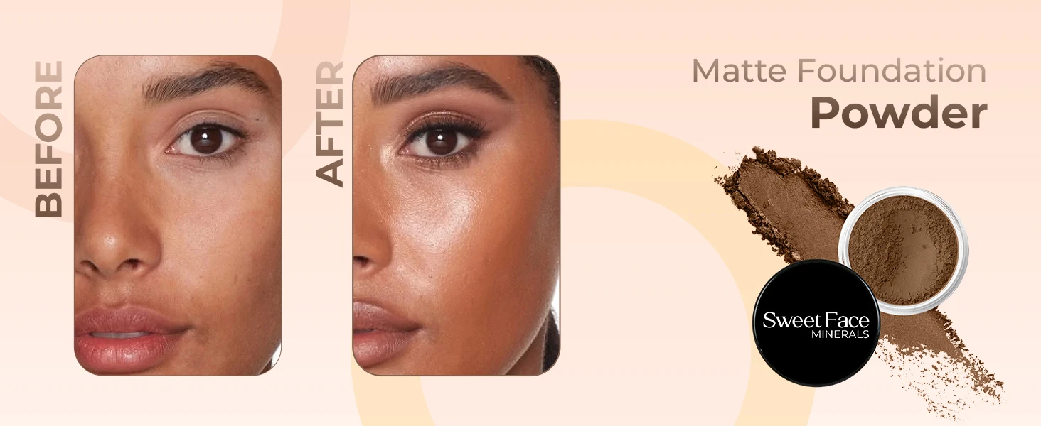 before and after mineral foundation smooth even skin tone matte powder coverage