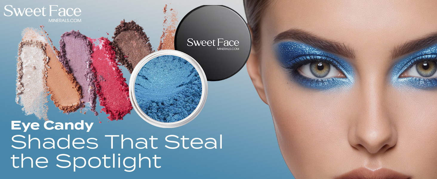 Dominant Eye Shadow by Sweet Face Minerals, a vibrant blue loose mineral eyeshadow shown with powder texture and a finished eye look.