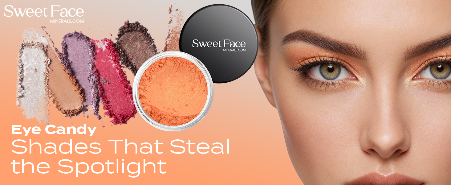 Model wearing Sassy Eye Shadow in a bold, vibrant orange shade with high shimmer and luminous finish