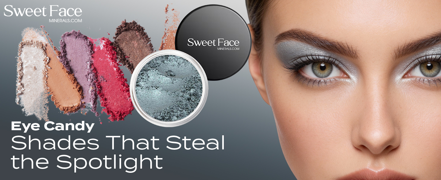 Close-up of Sensuous loose mineral eyeshadow showing finely milled silvery gray shimmer pigment