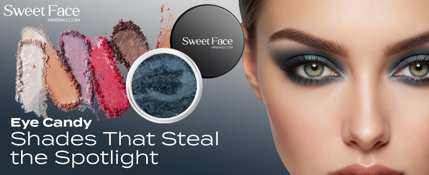 Close-up beauty image showcasing Smolder eye shadow in a dramatic smoky blue eye look, emphasizing its metallic glow and professional finish.
