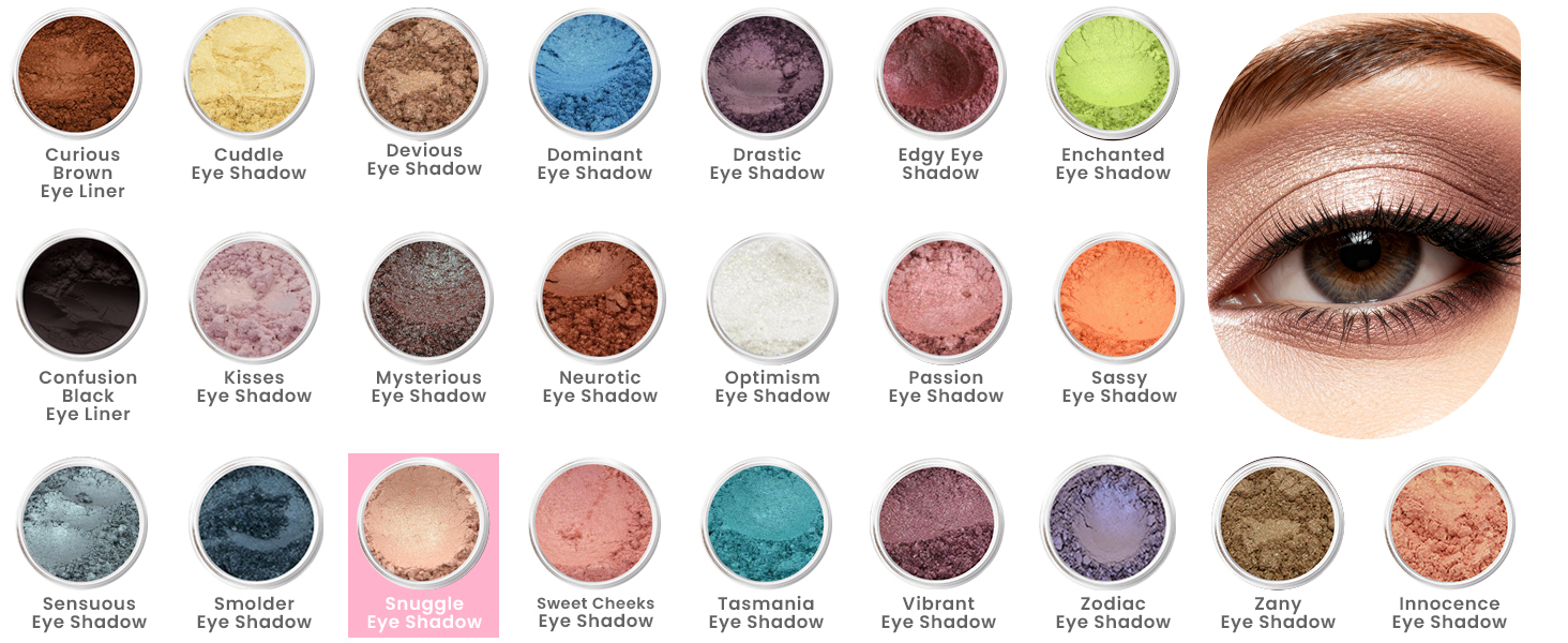 Sweet Face Minerals Snuggle Eye Shadow featured in a curated mineral eyeshadow collection with soft neutral shimmer tones.