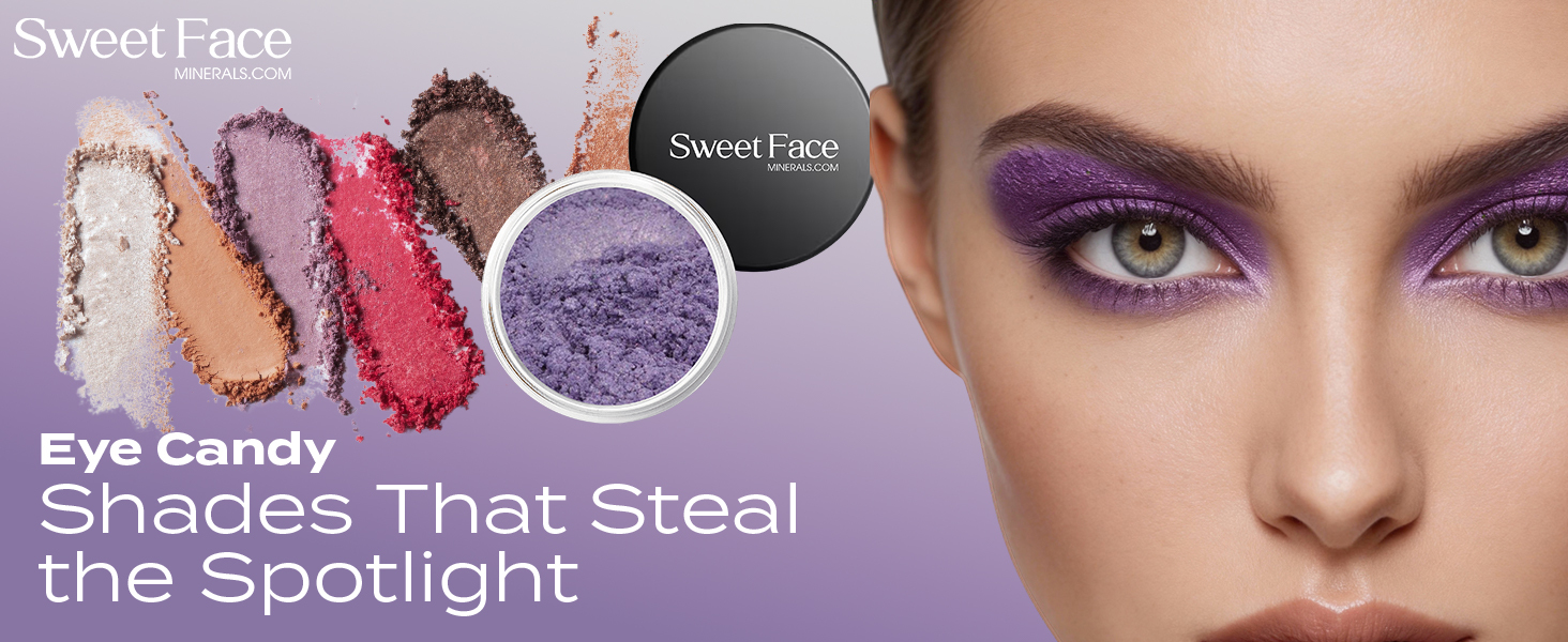 Full face close-up highlighting Vibrant Eye Shadow&rsquo;s radiant plum tones, adding depth, brightness, and a polished shimmer to the eyes.