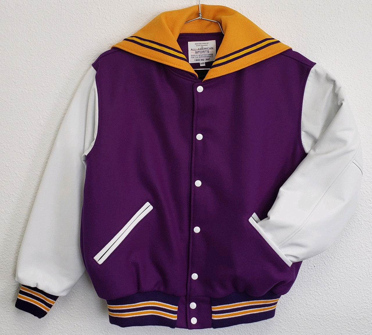 Purple Wool Varsity Letterman Jacket | Bomber Baseball Jacket | White Quality Leather Sleeves