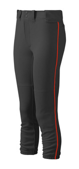 MIZUNO WOMEN’S BELTED PIPED SOFTBALL PANT BLACK/RED