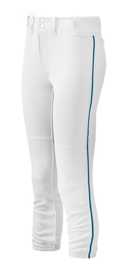 MIZUNO WOMEN’S BELTED PIPED SOFTBALL PANT WHITE/NAVY