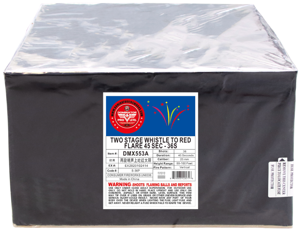 Wholesale Fireworks 36 SHOT TWO STAGE WHISTLE TO RED FLARE Cases 4/1