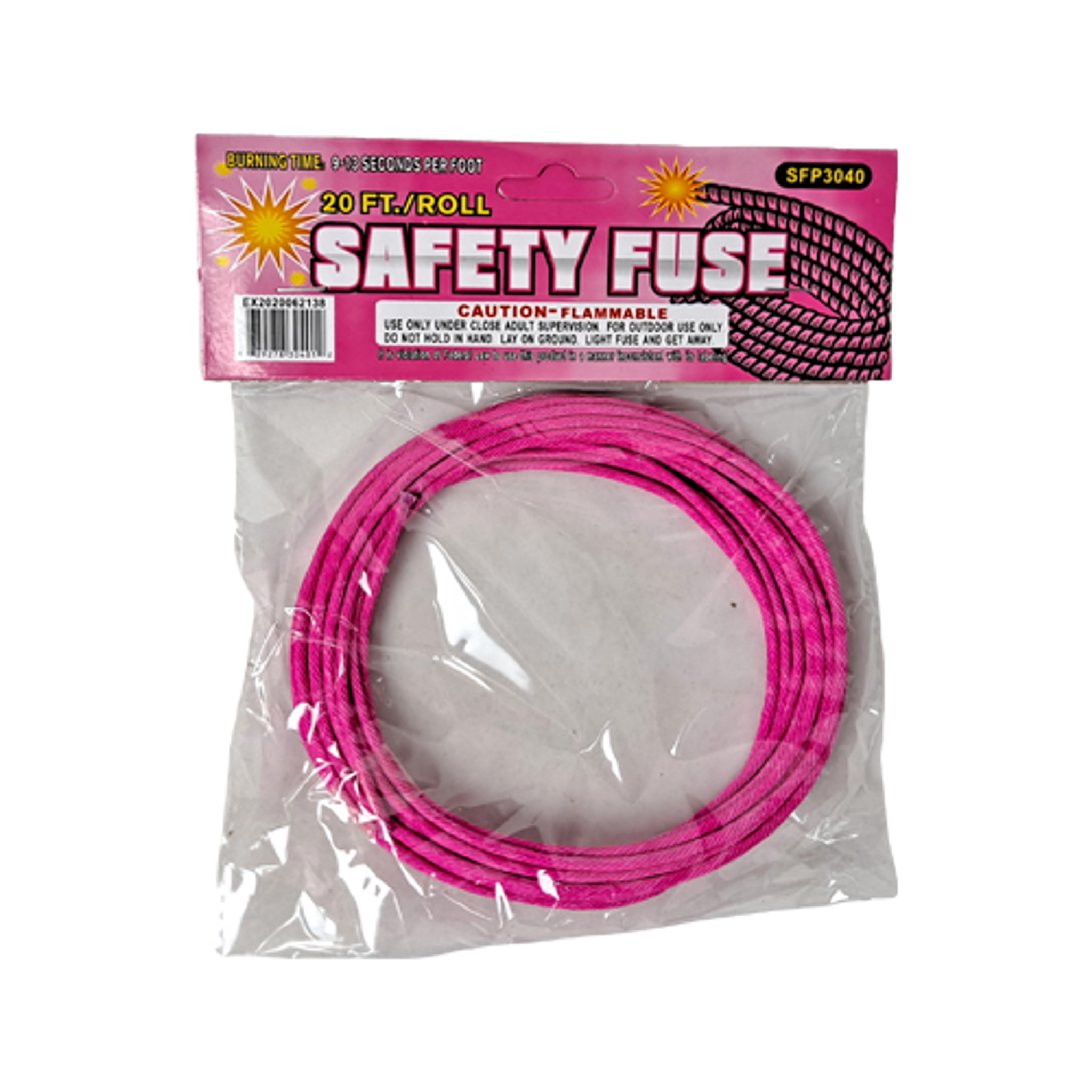 20' 3mm Pink Safety Fuse - 9 to 13s per foot - Backyard Pyro