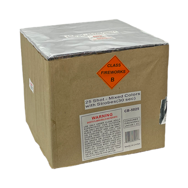 Wholesale Firework Cases - 25 Shot Mixed Colors with Strobes 4/1