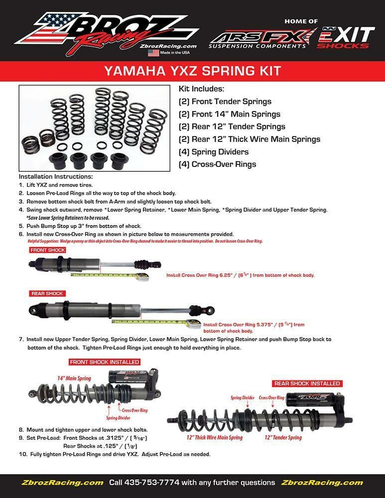 ZBroz Racing Yamaha YXZ1000R Dual Rate Spring Kit
