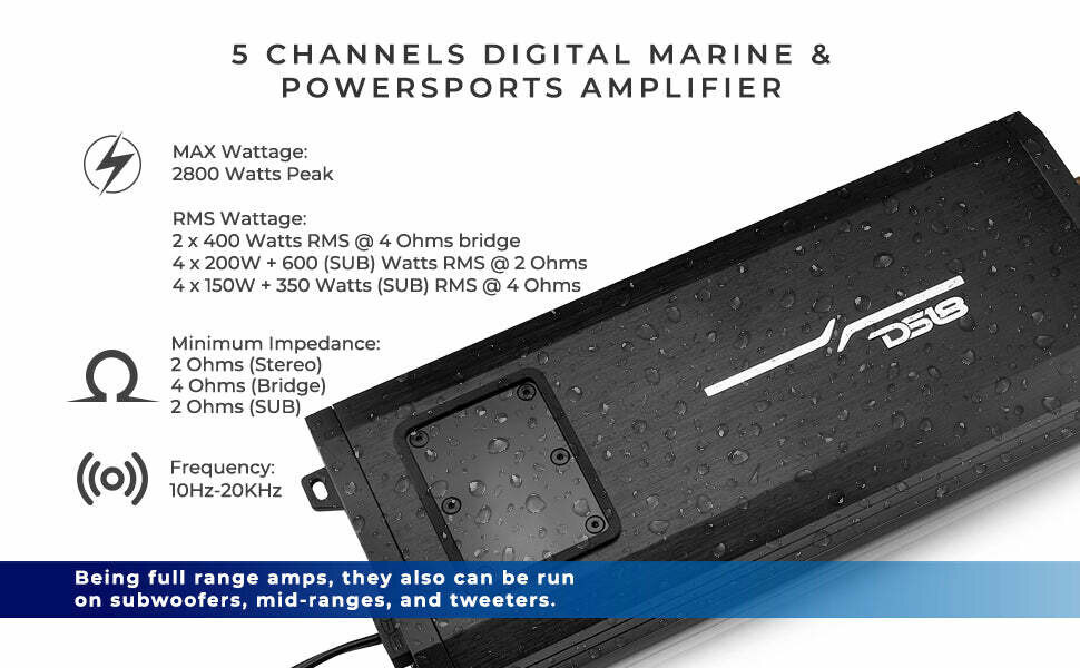 Channel s High5 5’4” DS18 Audio 5-Channel Marine Waterproof Amplifier