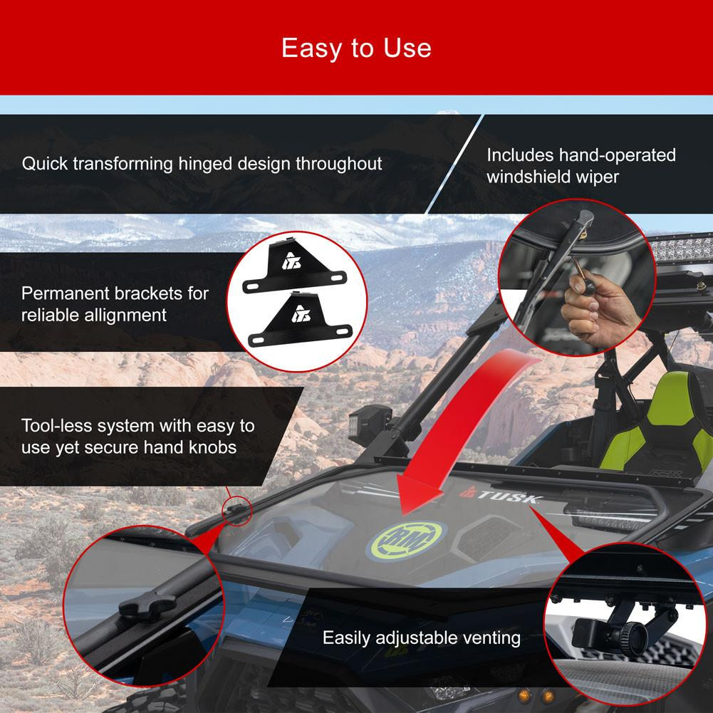 Tusk Polaris RZR Pro S / Pro XP Folding Glass Front Windshield