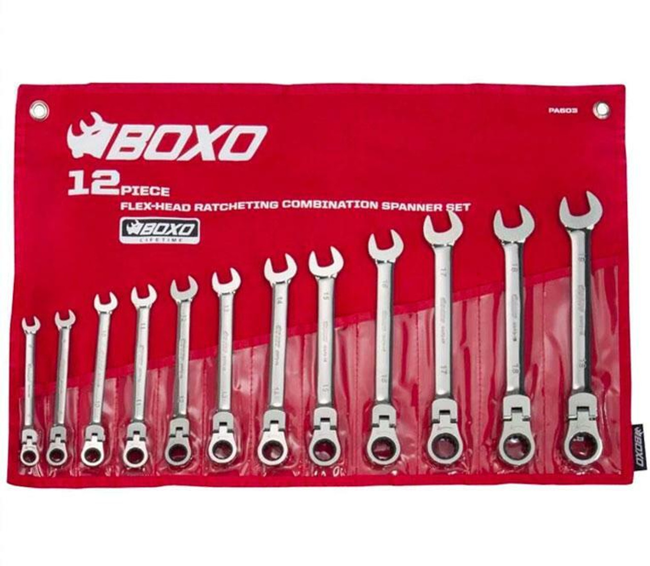 12Pc 8-19mm Metric Flexible Head Ratcheting Wrench Combination