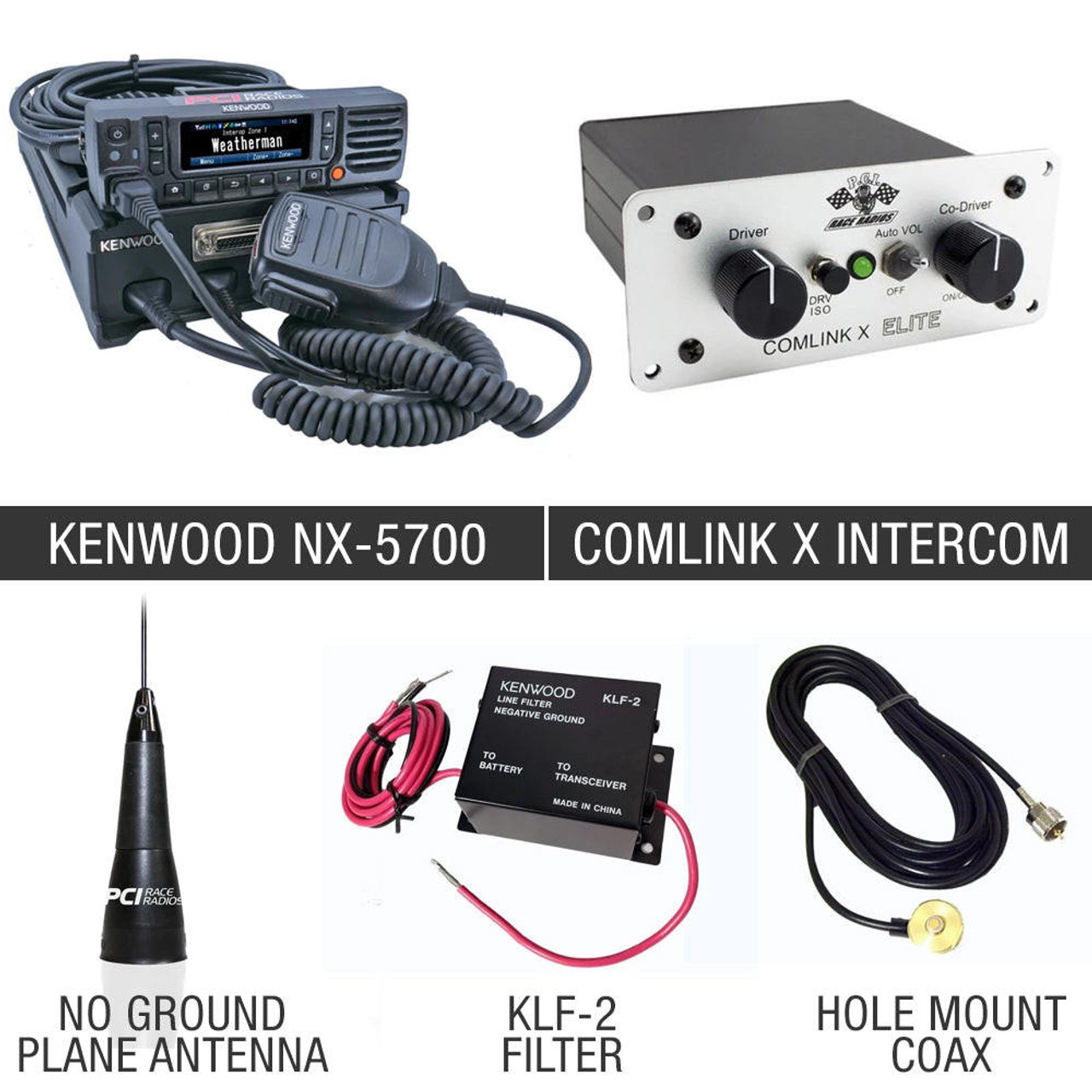 PCI Race Radios Kenwood NX-5700 100W Intercom Race Package 10 w/ Remote Head