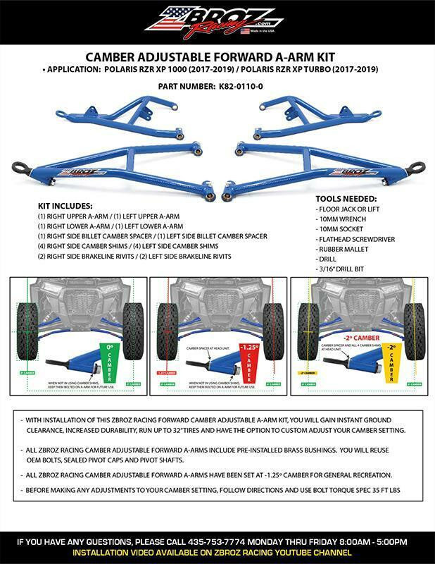 ZBroz Racing RZR XP A-Arm Kit, Forward Camber Adjustable