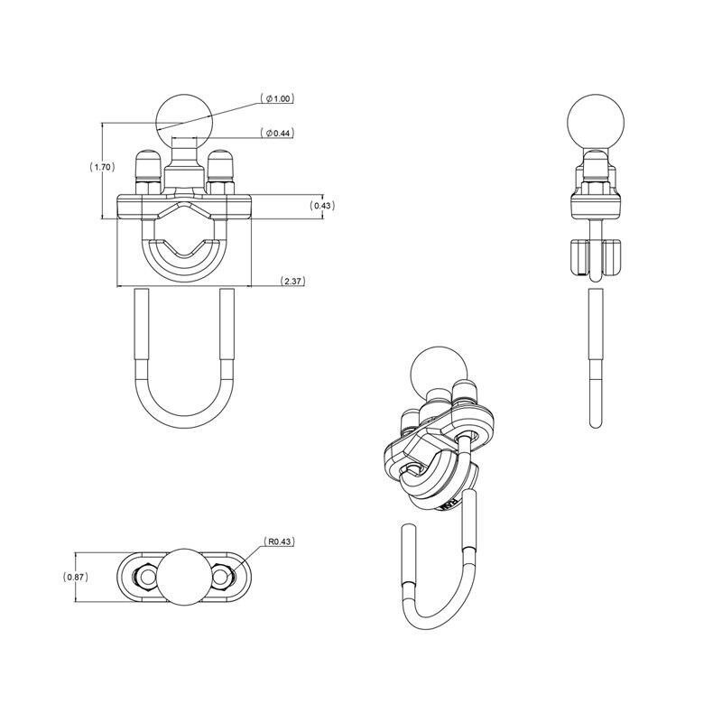 RAM Mounts Handlebar U-Bolt Base for Rails (0.5