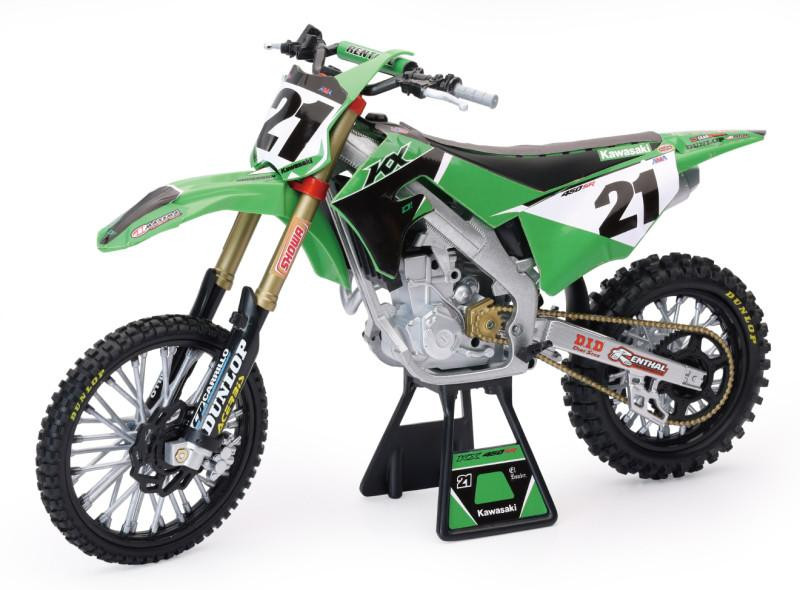 New Ray - Moto Cross Kawasaki KX450F 2019 Team Eli Tomac – replica van een modelvoertuig op schaal voor kinderen