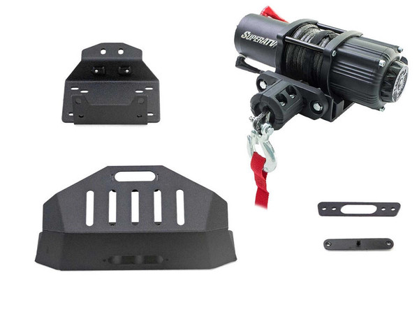 SuperATV Polaris RZR XP Turbo S Winch Mount Plate Kit With Stock Bumper WM-P-RZRXPTS-001-3500