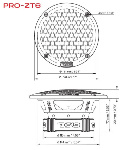DS18 Audio 6.5 Water Resistant Mid-Range Loudspeaker with Built-in Bullet Tweeter and Grill UTVS0065049