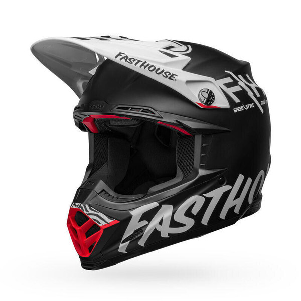 BELL Moto-9S Flex Helm | Matt/Glänzend Rot/Weiß | Mit Flex-Technologie, Magnetischen Wangenpolstern | Größe M