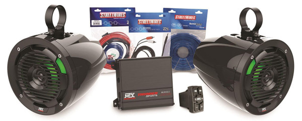 MTX Audio Universal Bluetooth Switch Audio w/ Amp and 2 Roll Cage Speaker Package UNI-1-AWBTSW - UTV Source