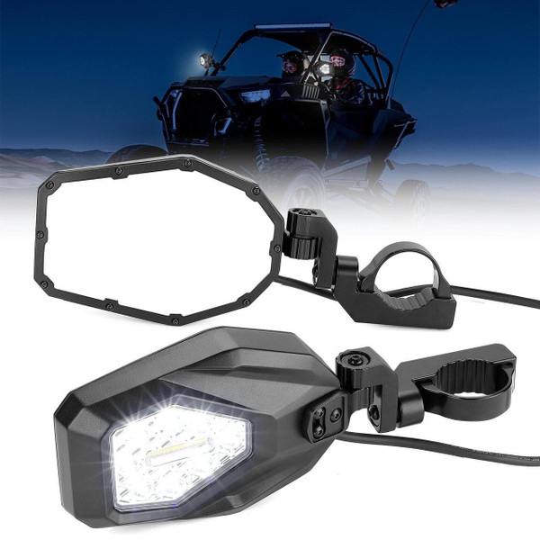 Kemimoto Polaris Ranger Mirrors w/ LED Turn Signal Lights B0106-05602BK-RG - UTV Source