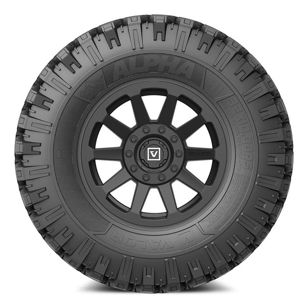 Valor Offroad Wheel and Tire Package with V02 Wheels and Alpha Tires (Complete Set of 4) Mounted with Lug Nuts  UTVS0104647-MAIN