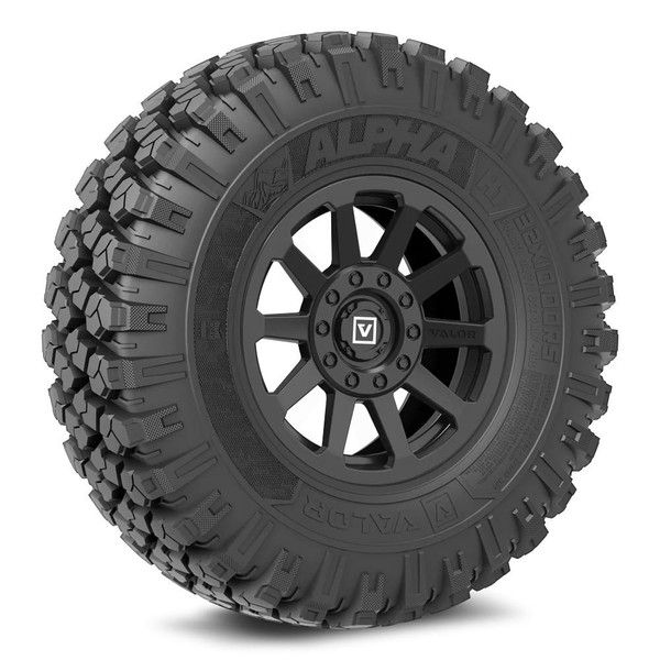 Valor Offroad Wheel and Tire Package with V02 Wheels and Alpha Tires (Complete Set of 4) Mounted with Lug Nuts  UTVS0104647-MAIN