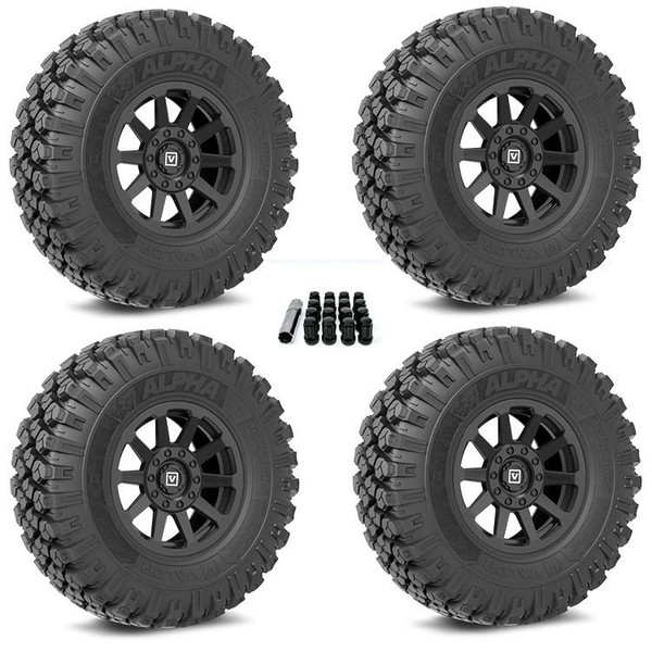Valor Offroad Wheel and Tire Package with V02 Wheels and Alpha Tires (Complete Set of 4) Mounted with Lug Nuts VAT30-V02-1570P2076SB-MAIN - UTV Source