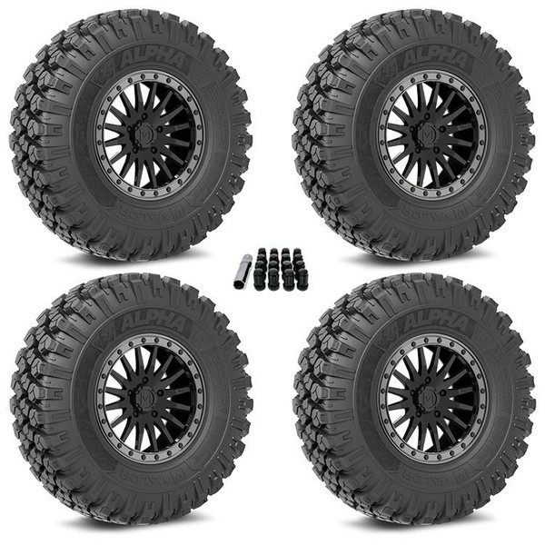Valor Offroad Wheel and Tire Package with V06 Wheels and Alpha Tires (Complete Set of 4) Mounted with Lug Nuts  UTVS0104925-MAIN